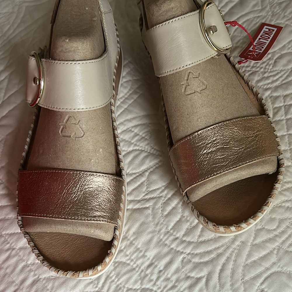 Pikolinos Metallic Gold and Cream Sandals - Picture 2 of 5